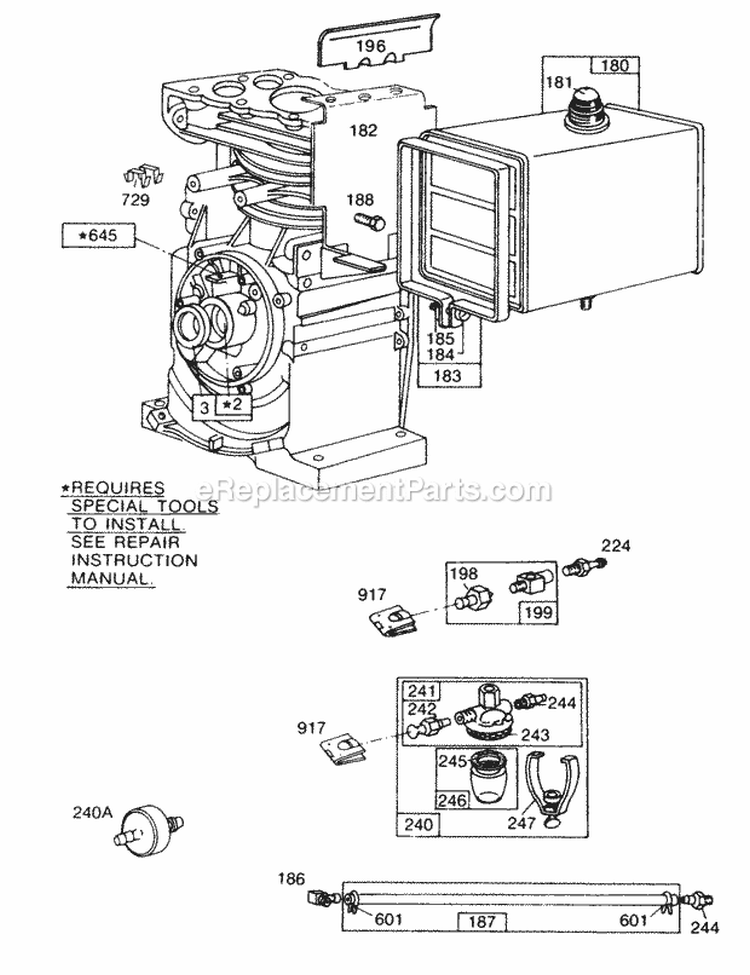 Fuel Tank Assembly Diagram and Parts List for  Briggs and Stratton Engine